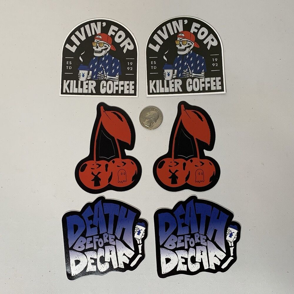 Dutch Bros Stickers Lot Of 6 Livin For Killer Coffee Death Before Decaf Cherry